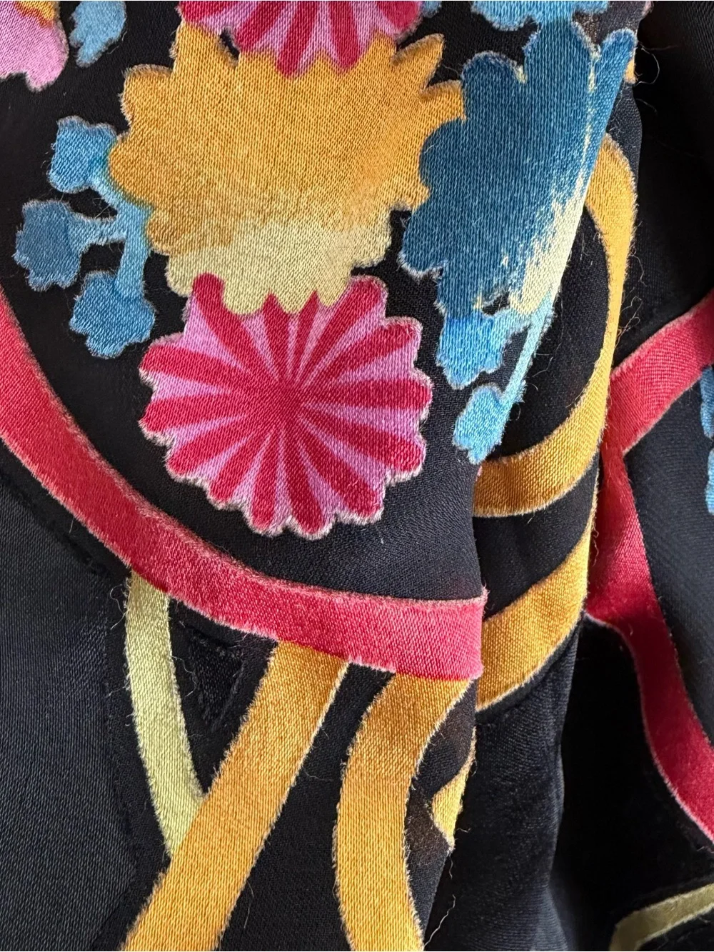 CHICOS Reversible Silk Rayon Scarf Wrap Black Floral Fan Print 13.5”x68”